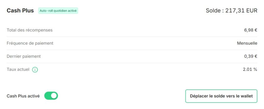 Capture d'écran de mon solde Bitpanda Cash Plus