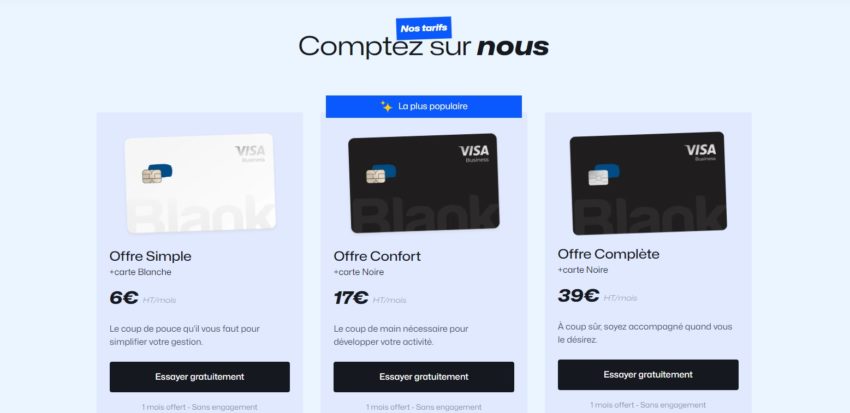 Les 3 offres de Blank : Simple, Confort et Complète