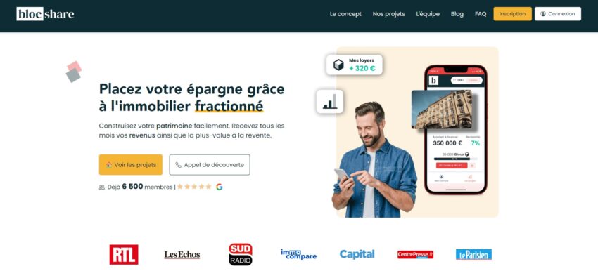 Page d'accueil du site web de Blocshare