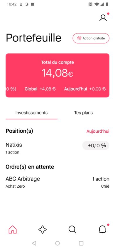 Interface de l'application BUX Zéro 