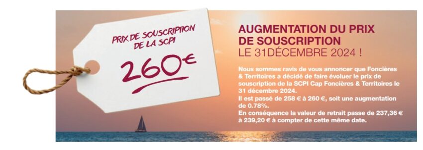 Visuel concernant l'augmentation du prix des parts de la SCPI Cap Foncières et Territoires en 2024