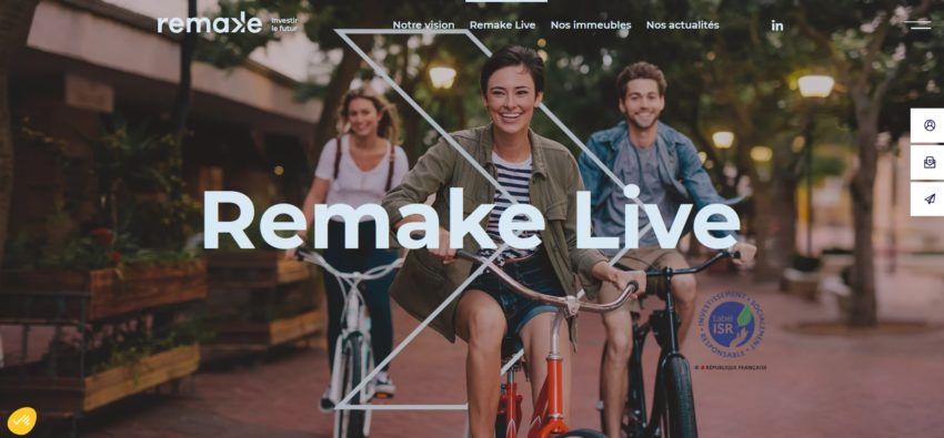 Page d'accueil de la SCPI Remake Live, nouvelle société lancée en février 2022