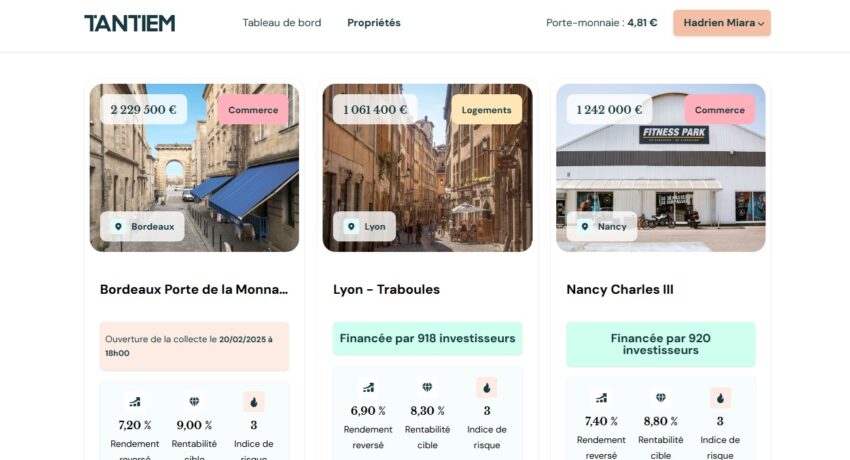 Exemples de club deals immobiliers sur Tantiem, avec des rendements aux alentours de 7%