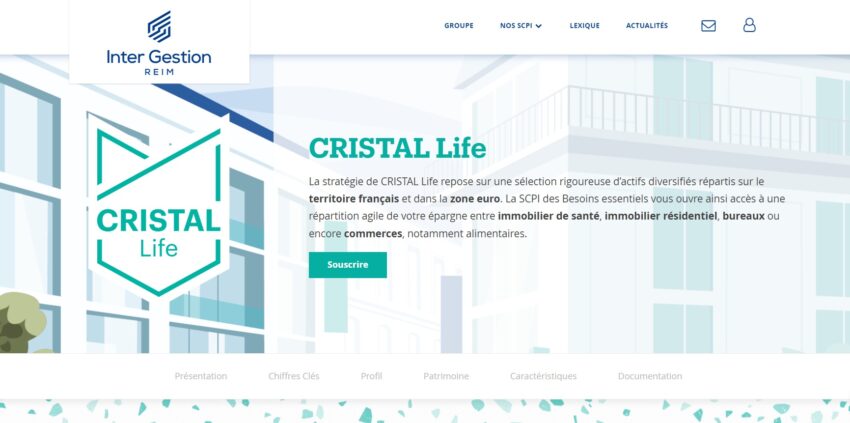 Page web de la SCPI CRISTAL Life