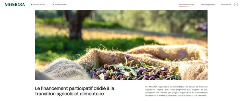 Page d'accueil de la plateforme de crowdfunding durable MiiMOSA