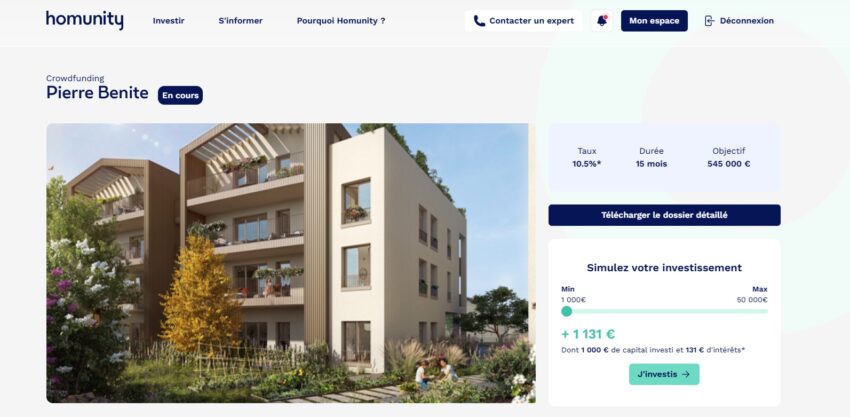 Le projet Pierre Benite, proposé par la plateforme de crowdfunding immobilier Homunity, et dans lequel j'ai investi en janvier 2025