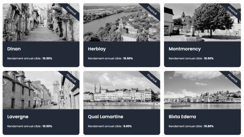 Exemple d'opportunités financées par HouseBase, une autre plateforme d'immobilier fractionné