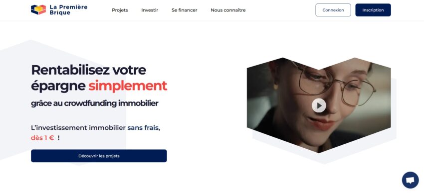 Page d'accueil de la plateforme de crowfunding immo La Première Brique