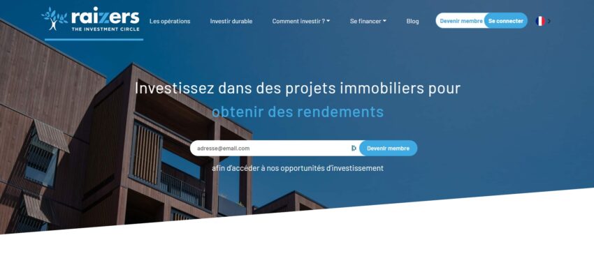 Page d'accueil du site de financement participatif immobilier Raizers