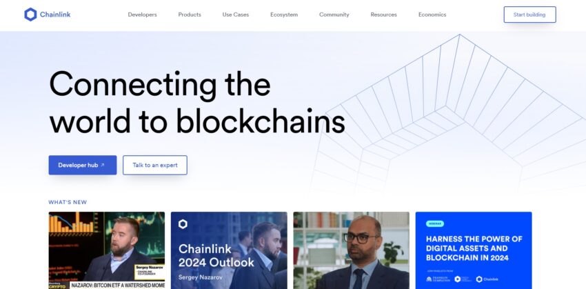 Page d'accueil de Chainlink, dont le LINK est une crypto monnaie prometteuse pour l'année en cours