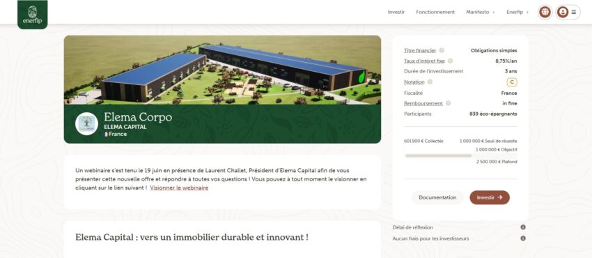 Image de la collecte de crowdfunding Elema Corpo organisée par la plateforme Enerfip