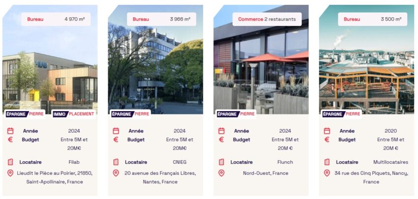 Exemples de biens achetés par la SCPI Epargne Pierre