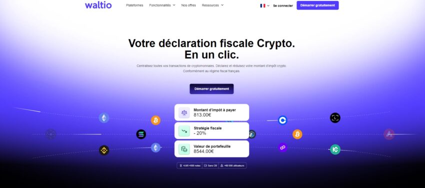 Page d'accueil de Waltio, solution qui vous aide pour votre déclaration fiscale crypto