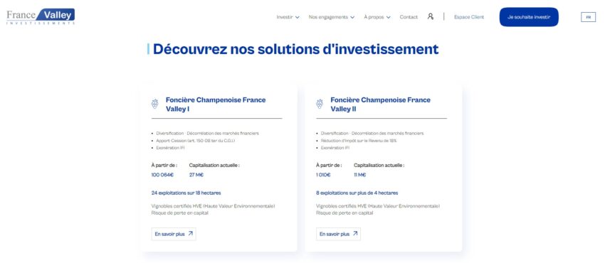 Exemple d'investissements dans du vin de Champagne