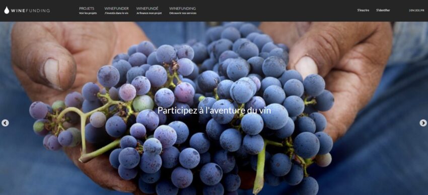 Page d'accueil de la plateforme de crowdfunding Winefunding qui permet d'investir dans le vin