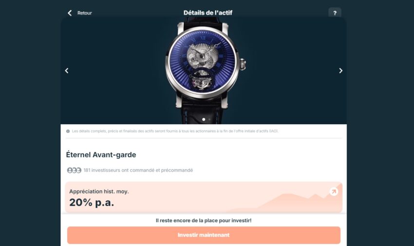 Exemple de proposition d'investissement dans les montres sur Konvi