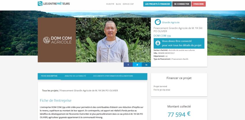 Exemple d'un projet en loi Girardin financé sur Les Entreprêteurs