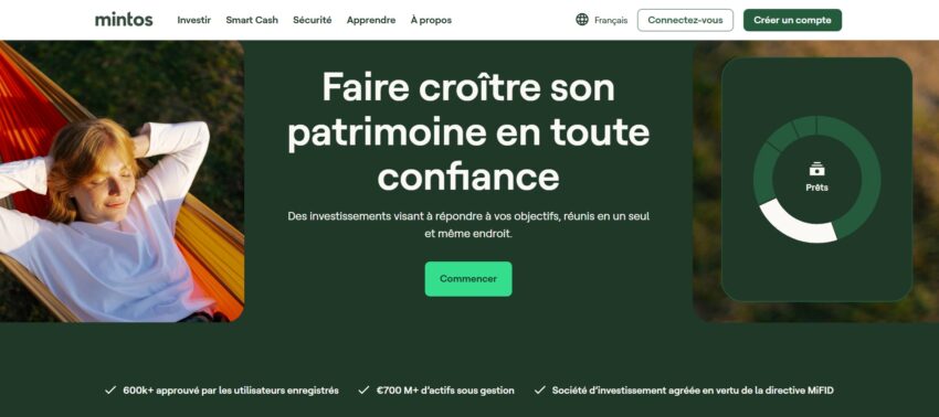 Page d'accueil de la plateforme d'investissement Mintos
