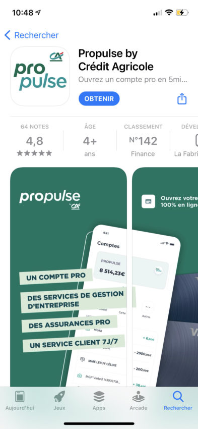 Vous trouverez l'application mobile de la banque pro Propulse by CA sur l'App Store ou sur Google Play