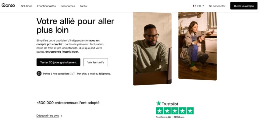 Image du compte pro en ligne Qonto, ici pour les indépendants
