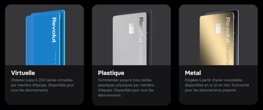 Revolut Business propose des cartes virtuelles, plastiques ou en métal