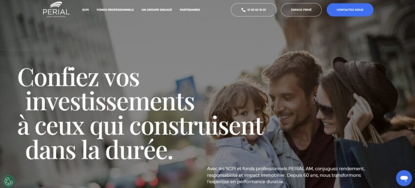 Page d'accueil de la société de gestion PERIAL, qui dispose de 5 SCPI