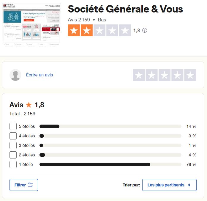 Avis Trustpilot sur la Société générale