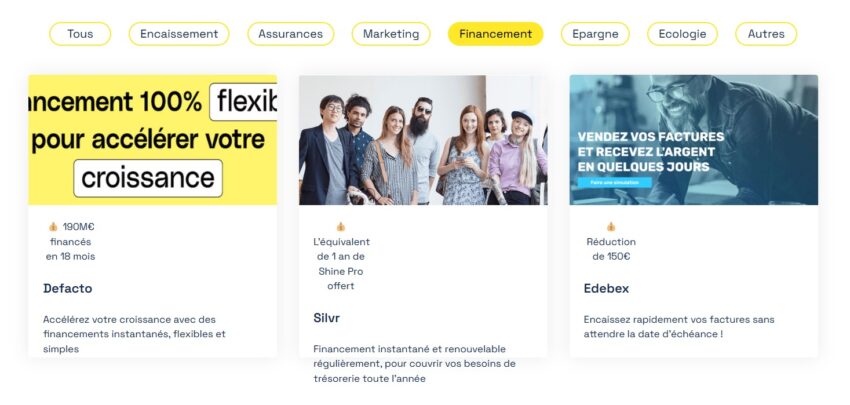 Extrait des partenariats noués par Shine, ici autour du financement