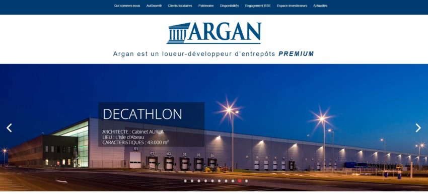 Page d'accueil d'Argan, une SIIC spécialisée dans les entrepôts premium