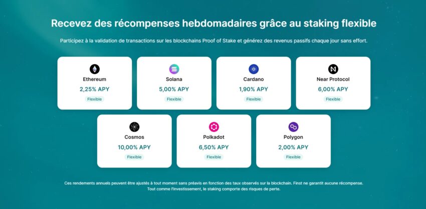 Visuel sur le staking proposé par Finst, un des meilleurs rendements sur du staking flexible
