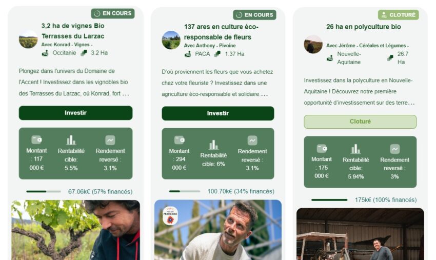 Exemples d'opportunités d'investissement dans les terres agricoles sur le site d'Hectarea