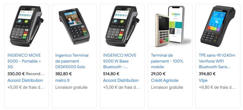 Exemple de TPE disponibles à l'achat suite à une simple recherche Google