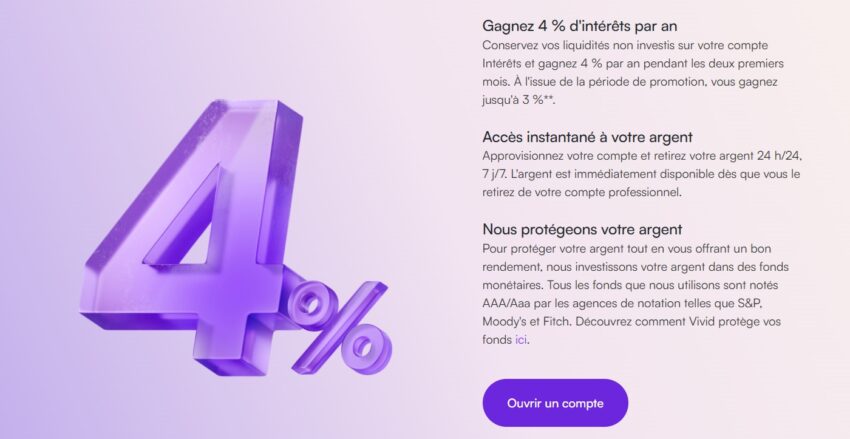 Image du taux de 4% de rendement du compte professionnel Vivid