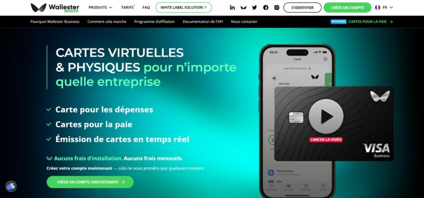 Page d'accueil de Wallester, une solution rapide et économique pour la gestion des dépenses en entreprise