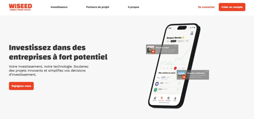 Page d'accueil de la plateforme de crowdfunding WiSEED