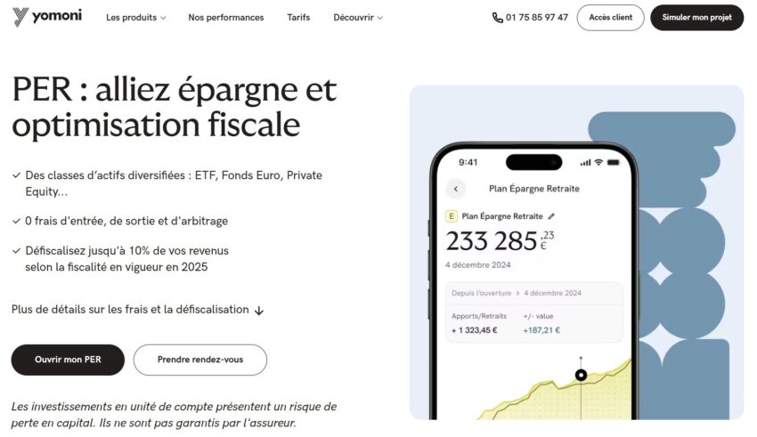 la page d'acceuil de Yomoni