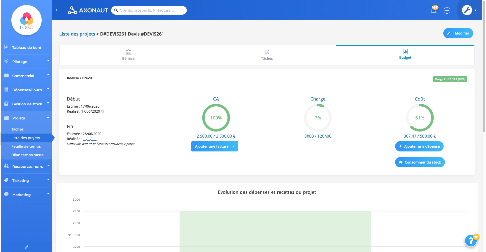 Gestion des projets sur Axonaut 