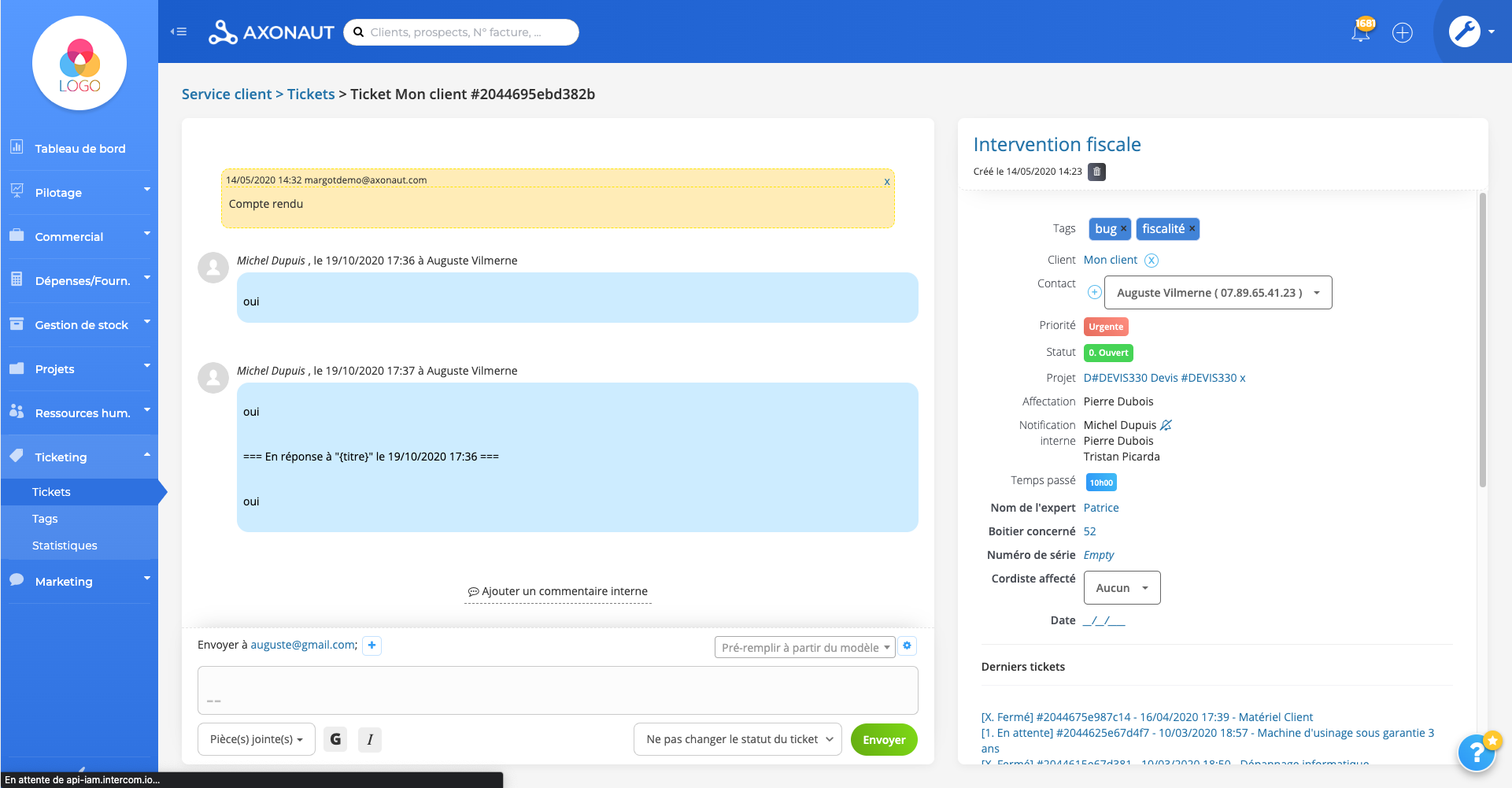 Gestion des réclamations clients Axonaut 