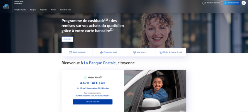 La page d'accueil de la Banque Postale