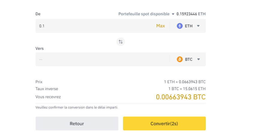 Illustration de Binance Convert, à mon avis un moyen très simple de trader des crypto monnaies