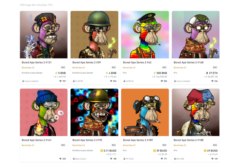Des NFTs de la série Bored Ape Series 2 sont disponible sur la plateforme Binance