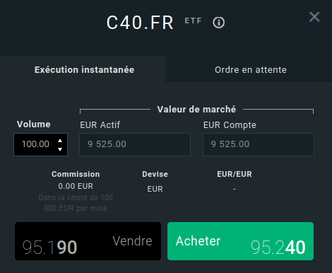 Fenetre de passage d'ordre sur XTB