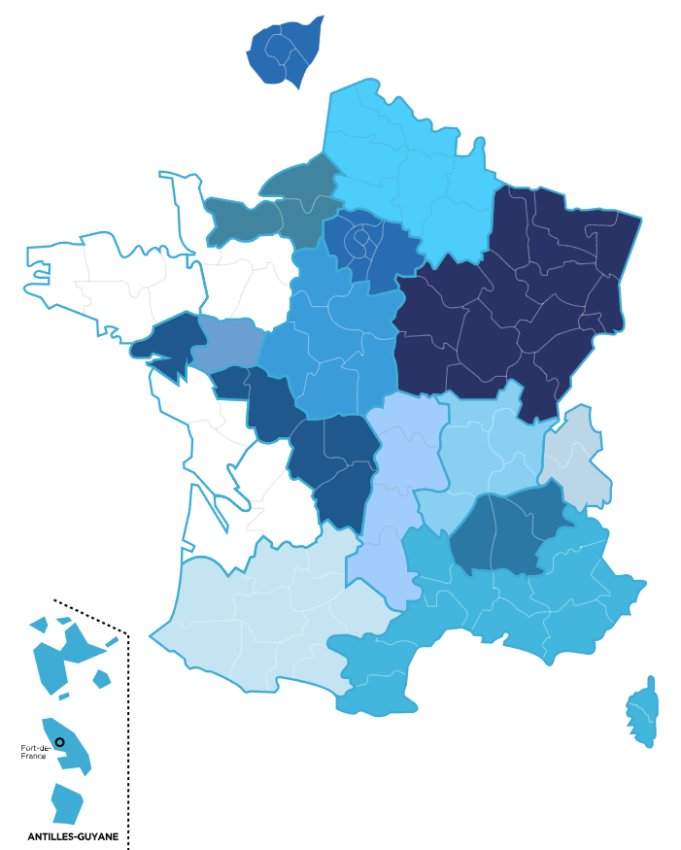 La cartes des fédérations régionales du crédit mutuel