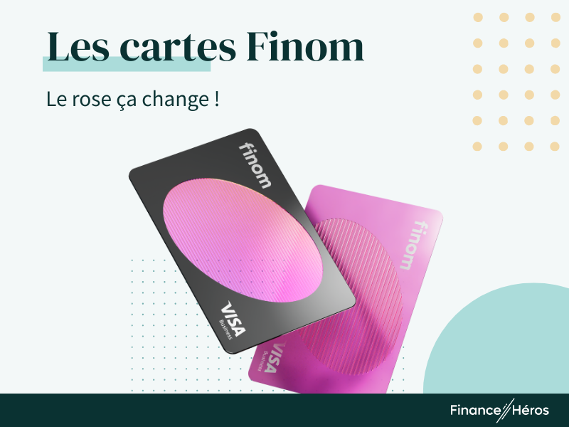 Visuel montrant les cartes bancaires VISA de couleur rose proposée par la banque pour professionnels FINOM 
