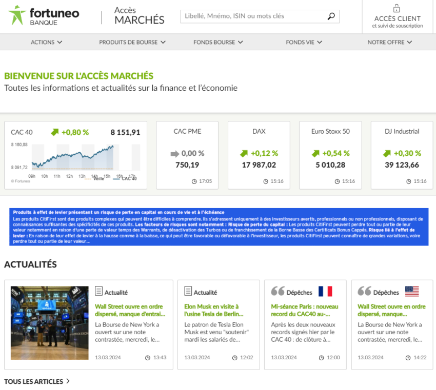 L'outil accès marchés de Fortuneo
