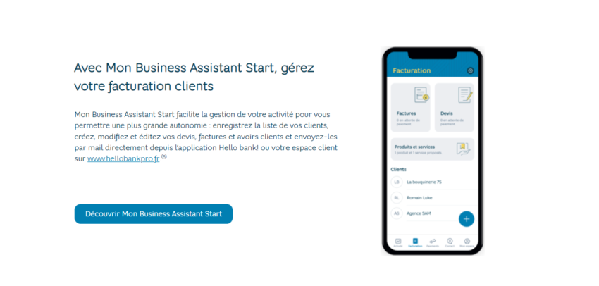 Mon Business Assistant Start, un outil dans votre application Hello bank! Pro pour gérer factures et devis