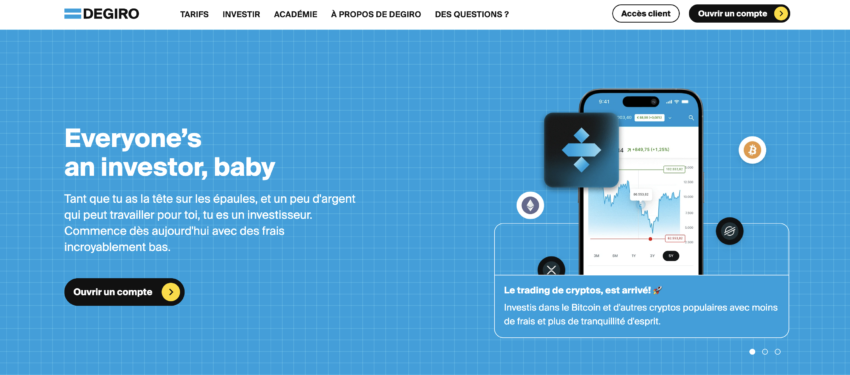 Avis DEGIRO : l'écran d'accueil
