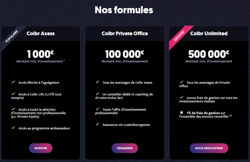 Les différentes formules de Colbr