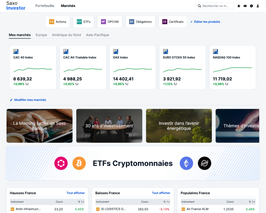 Sélecteur d'actifs sur SaxoInvestor