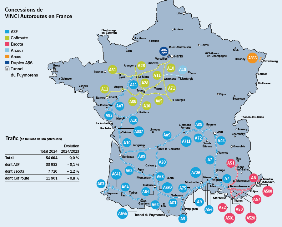 Le maillage autoroutier de Vinci en France